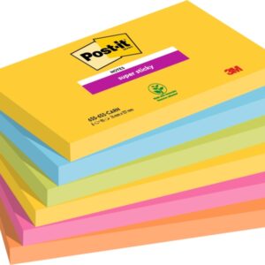 post it super sticky pack de 6 blocs de 90 notas adhesivas reposicionables forma rectangular colores surtidos