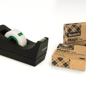 scotch dispensador de cinta adhesiva para cintas de hasta 19mm x 33m 66% adhesivo vegetal incluye 3 cintas adhesivas color negro