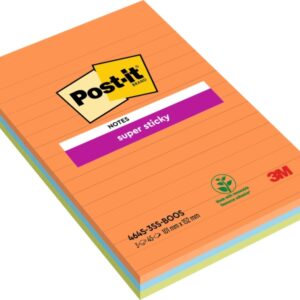 post it super sticky pack de 3 blocs de 45 notas adhesivas reposicionables forma rectangular 101x152mm colores surtidos