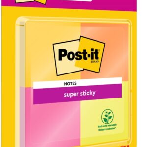 post it super sticky pack de 4 blocs de 45 notas adhesivas reposicionables 47.6x47.6mm 100% pefc colores surtidos