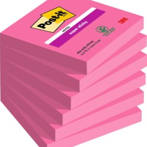 post it super sticky pack de 6 blocs de 90 notas adhesivas reposicionables forma cuadrada 76x76mm color rosa