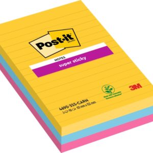 post it super sticky pack de 3 blocs de 90 notas adhesivas reposicionables forma rectangular 101x152mm colores surtidos