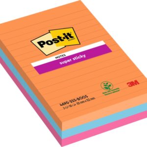 post it super sticky pack de 3 blocs de 90 notas adhesivas reposicionables forma rectangular 101x101mm colores surtidos