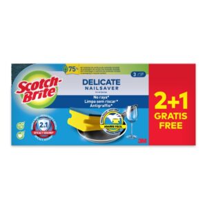 scotch brite delicate pack de 3 estropajos de cocina proteccion para los dedos promocion 2 + 1 gratis no raya color amarillo