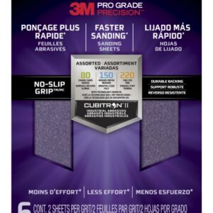 3m pro grade precision faster pack de 6 hojas de lijado lijas de granos surtidas 22.8x27.9cm rendimiento superior reduccion de fatiga color morado