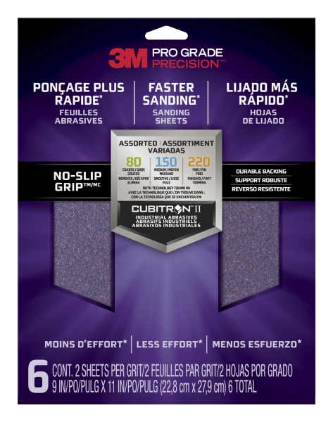 3m pro grade precision faster pack de 6 hojas de lijado lijas de granos surtidas 22.8x27.9cm rendimiento superior reduccion de fatiga color morado