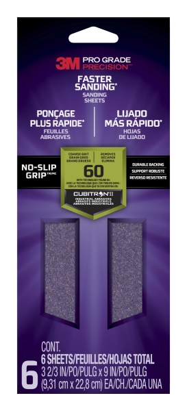 3m pro grade precision faster hojas de lijado grano 60 grueso 9.31x22.8cm rendimiento superior reduccion de fatiga color lavanda