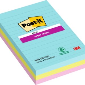 post it super sticky pack de 3 blocs de 90 notas adhesivas reposicionables forma rectangular 101x152mm colores surtidos