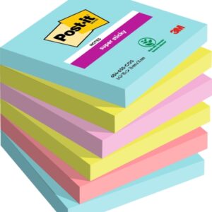 post it super sticky pack de 6 blocs de 90 notas adhesivas reposicionables forma cuadrada 76x76mm colores surtidos