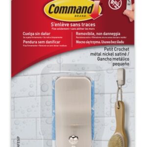 command gancho compacto para aseo resistente al agua 1 unidad 2 tiras adhesivas soporta hasta 450g talla s color niquel satinado