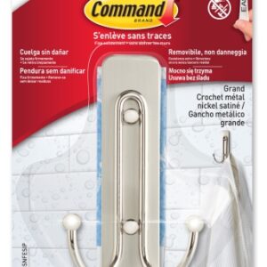command gancho doble grande para aseo 2 tiras adhesivas soporta hasta 1.8kg color niquel satinado