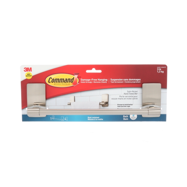 command toallero para aseo soporta hasta 1.3kg incluye 4 tiras adhesivas medianas resistente al agua y oxido color niquel satinado
