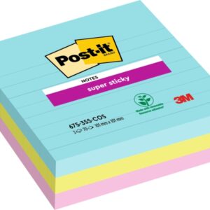 post it super sticky pack de 3 blocs de 70 notas adhesivas reposicionables forma cuadrada 101x101mm colores surtidos