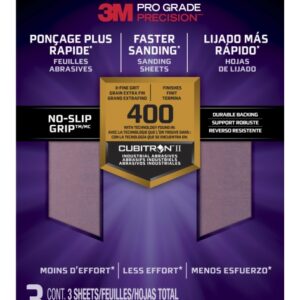 3m pro grade precision pack de 3 hojas de lijado grano 400 extrafino 22.8x27.9cm rendimiento superior reduccion de fatiga color morado