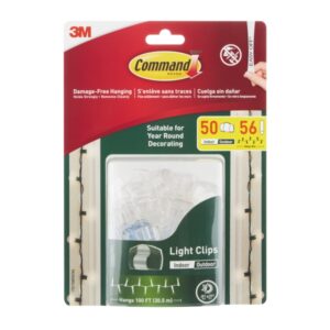 command pack de 50 ganchos para luces sujeccion de clip 56 tiras adhesivas color transparente