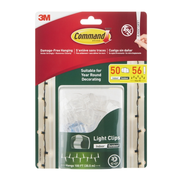command pack de 50 ganchos para luces sujeccion de clip 56 tiras adhesivas color transparente