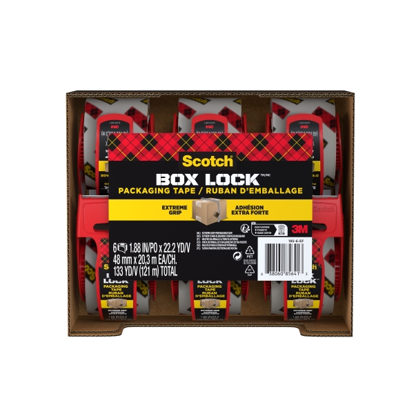 scotch box lock pack de 6 precintos de embalaje 48mm x 20.3m incluye dispensador color transparente