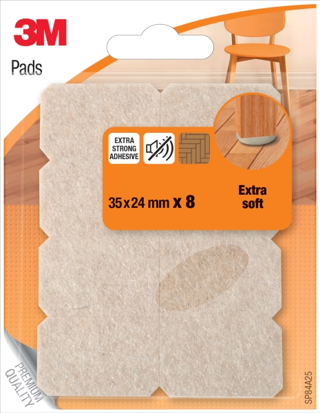 3m pack de 8 almohadillas de fieltro extra suaves 35x24mm color beige
