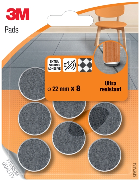 3m pack de 8 fieltros adhesivos 22mm de diametro ultra resistentes color blanco y gris
