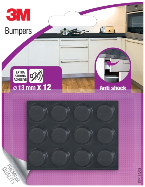 3m pack de 12 almohadillas adhesivas antichoque 13mm de diametro color negro