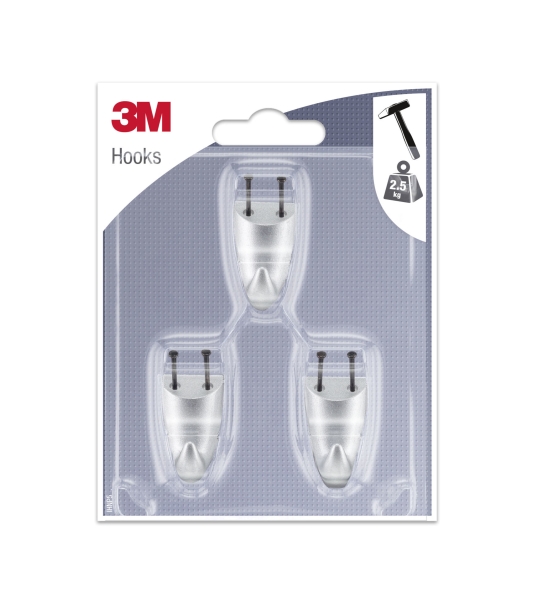 3m pack de 3 ganchos para clavar formato s soporta hasta 2.5kg color gris metalizado