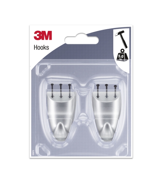 3m pack de 2 ganchos para clavar formato m soporta hasta 5kg color gris metalizado