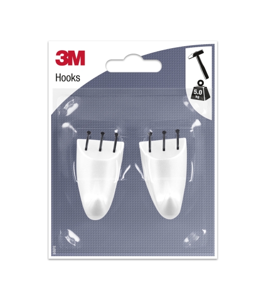 3m pack de 2 ganchos para clavar formato m soporta hasta 5kg color blanco