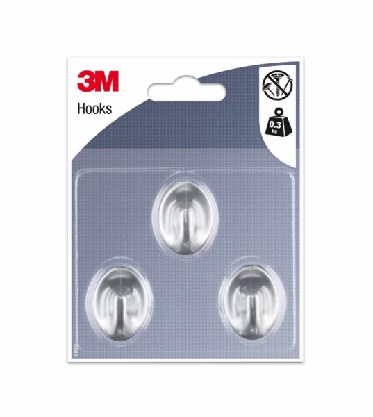 3m pack de 3 ganchos adhesivos ovalados formato s soporta hasta 0.3kg color gris metalizado