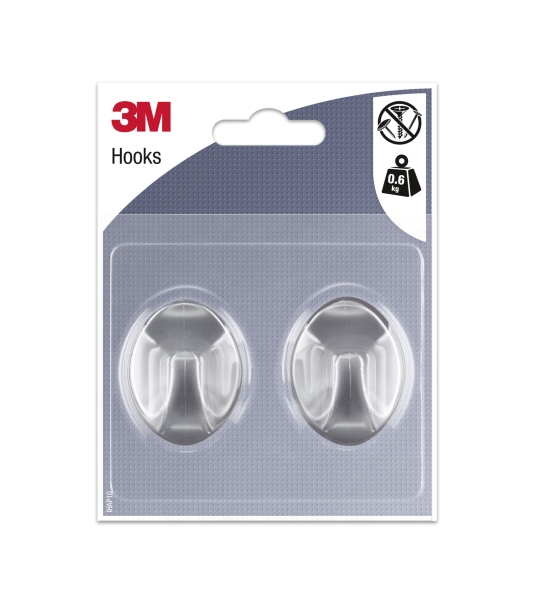 3m pack de 2 ganchos adhesivos ovalados formato m soporta hasta 0.6kg color gris metalizado