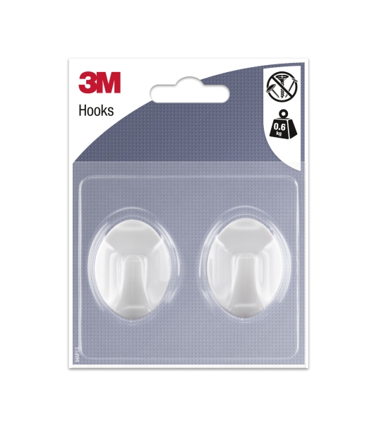 3m pack de 2 ganchos adhesivos ovalados formato m soporta hasta 0.6kg color blanco