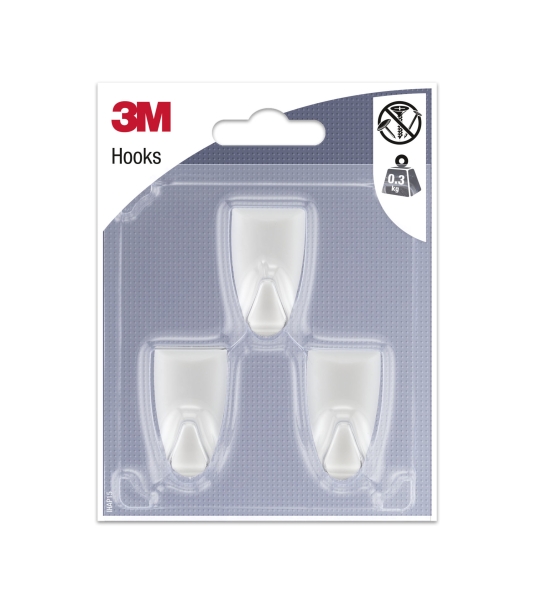3m pack de 3 ganchos adhesivos modernos formato s soporta hasta 0.3kg color blanco