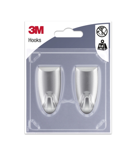 3m pack de 2 ganchos adhesivos modernos formato m soporta hasta 0.6kg color gris metalizado