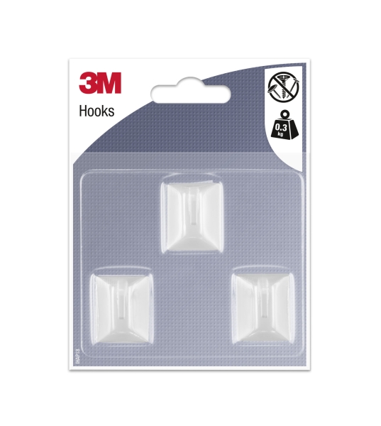 3m pack de 3 ganchos adhesivos rectangulares formato s soporta hasta 0.3kg color blanco
