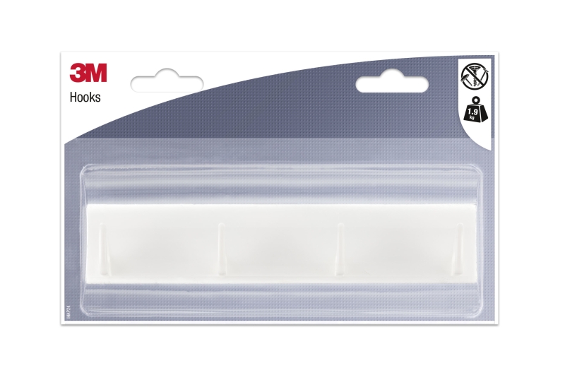 3m ganchos adhesivos en barra barra con 4 ganchos soporta hasta 1.9kg color blanco