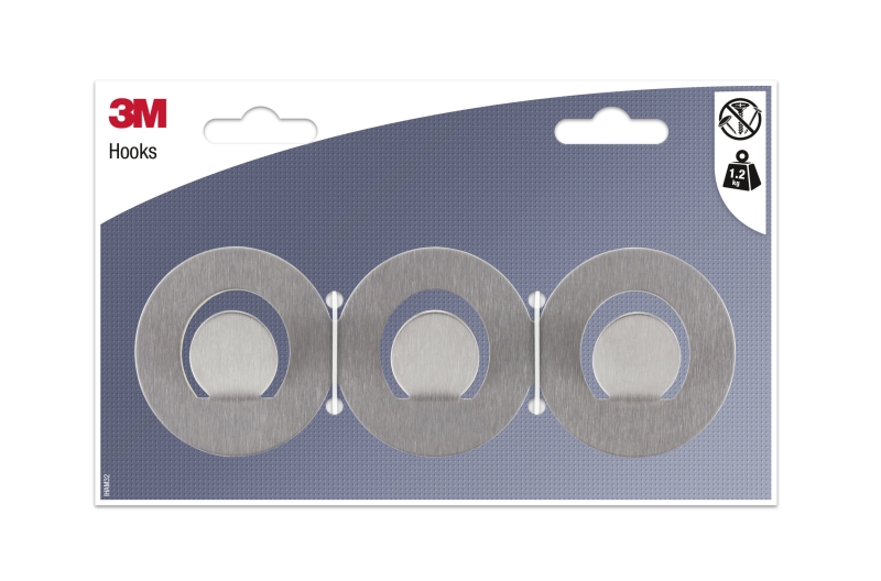3m ganchos adhesivos en barra metalica barra con 3 ganchos soporta hasta 1.2kg color gris/titanio