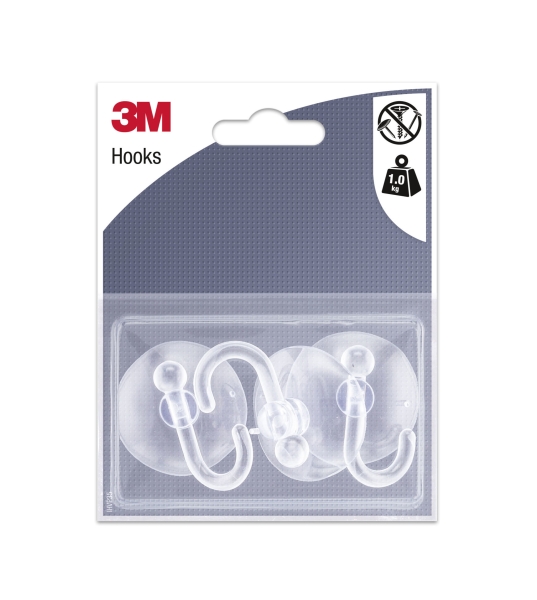 3m pack de 3 ganchos de ventosa soporta hasta 1kg color transparente