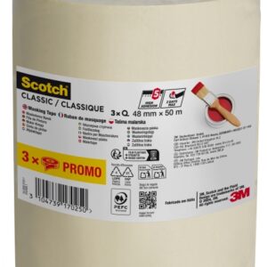 scotch classic pack de 3 cintas de enmascarar 48mm x 50m 70% pefc color blanco