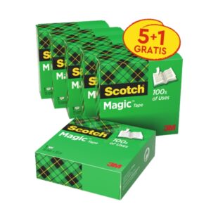 scotch magic pack de 6 cintas adhesivas invisible 19mm x 33m promocion 5 + 1 gratis color transparente