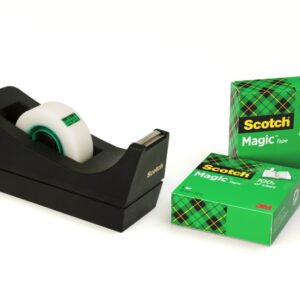 scotch dispensador de cinta adhesiva para cintas de hasta 19mm x 33m incluye 3 cintas adhesivas invisible color negro