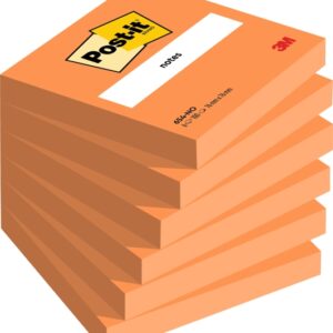 post it pack de 6 blocs de 100 notas adhesivas reposicionables forma cuadrada 76x76mm color naranja