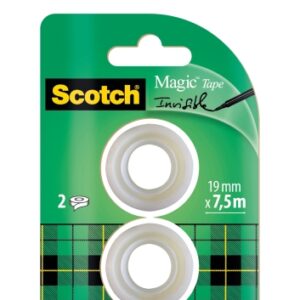 scotch magic pack de 2 cintas adhesivas invisible recambio 19mm x 7.5m color transparente