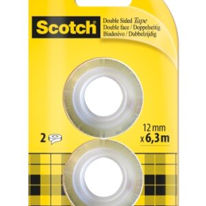 scotch pack de 2 cintas adhesivas de doble cara recambio 12mm x 6.3m color transparente