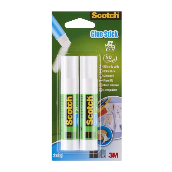 scotch pack de 2 pegamentos en barra adhesivo solido 8gr por unidad color transparente