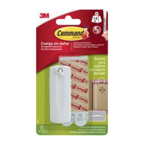 command gancho para cuadros 2 tiras adhesivas soporta hasta 1.8kg especial cuadros con soporte dentado color blanco
