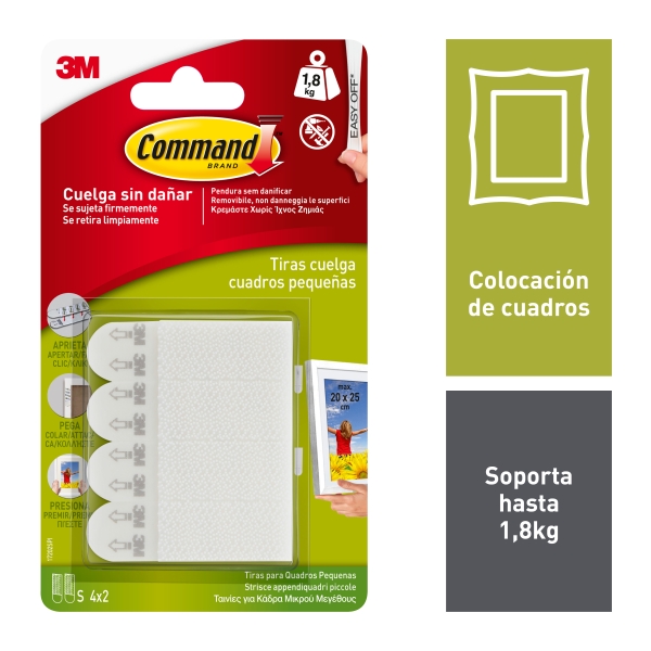 command pack de 4 tiras para colgar cuadros talla s soporta hasta 1.8kg color blanco