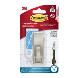 command gancho metalico mediano para aseo resistente al agua 2 tiras adhesivas soporta hasta 1.3kg estilo moderno color niquel satinado