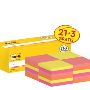 post it pack de 24 blocs de 100 notas adhesivas reposicionables forma cuadrada 76x76mm colores surtidos