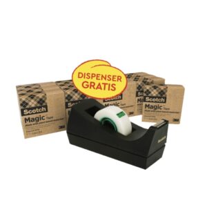 scotch magic pack de 14 cintas adhesivas 66% adhesivo vegetal 19mm x 33m promocion dispensador gratis color negro