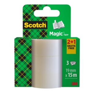 scotch magic pack de 3 cintas adhesivas invisible 19mm x 15m promocion 2 unidades + 1 gratis color transparente