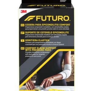 futuro comfort codera para epicondilitis talla m (25.4 27.9cm) transpirable elastico anatomico color gris
